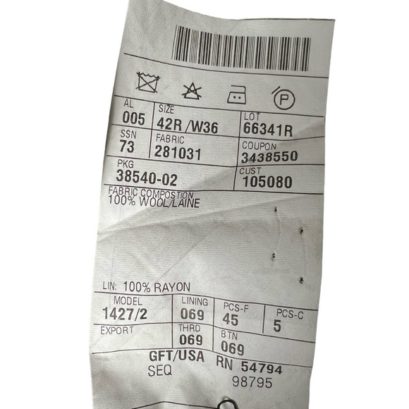 Joseph Abboud Windowpane Suit Blazer Men's Jacket 100% WOOL 2 Button SZ 42R W36 - Picture 4 of 12